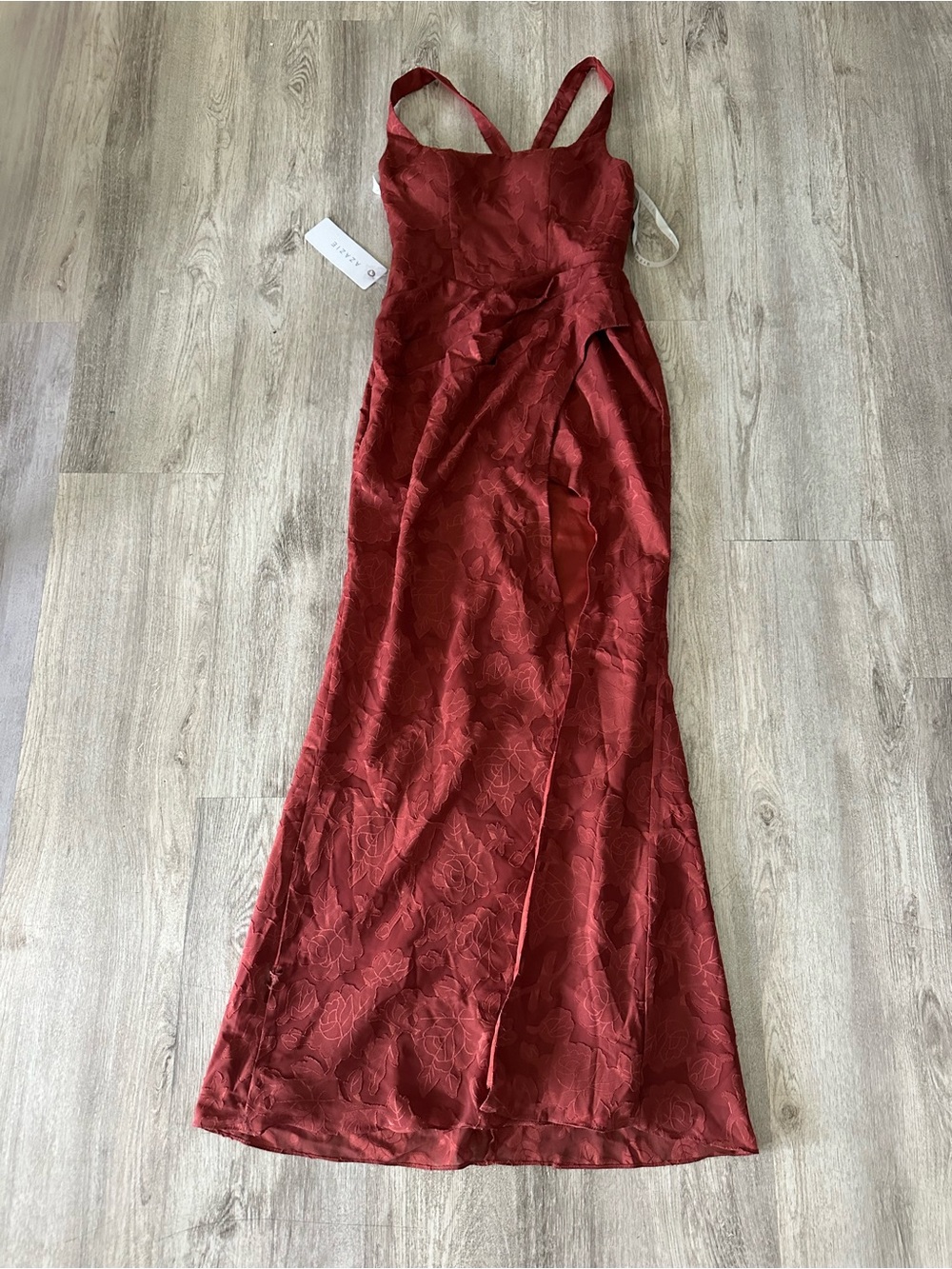Deep Red Floral Maxi Dress with Straps